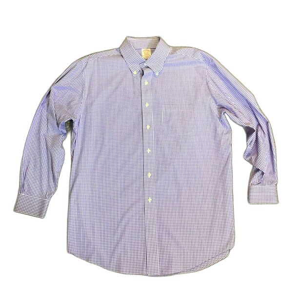 Brooks Brothers Purple White Checkered Gingham LS Button-Down Shirt Size 16.5/34 - Picture 2 of 10